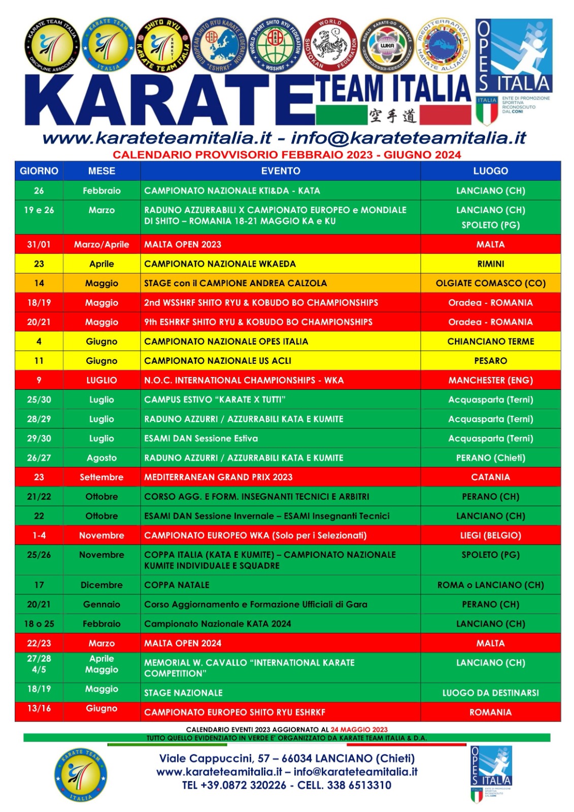 CALENDARIO GARE FEBBRAIO 2023 GIUGNO 2024 